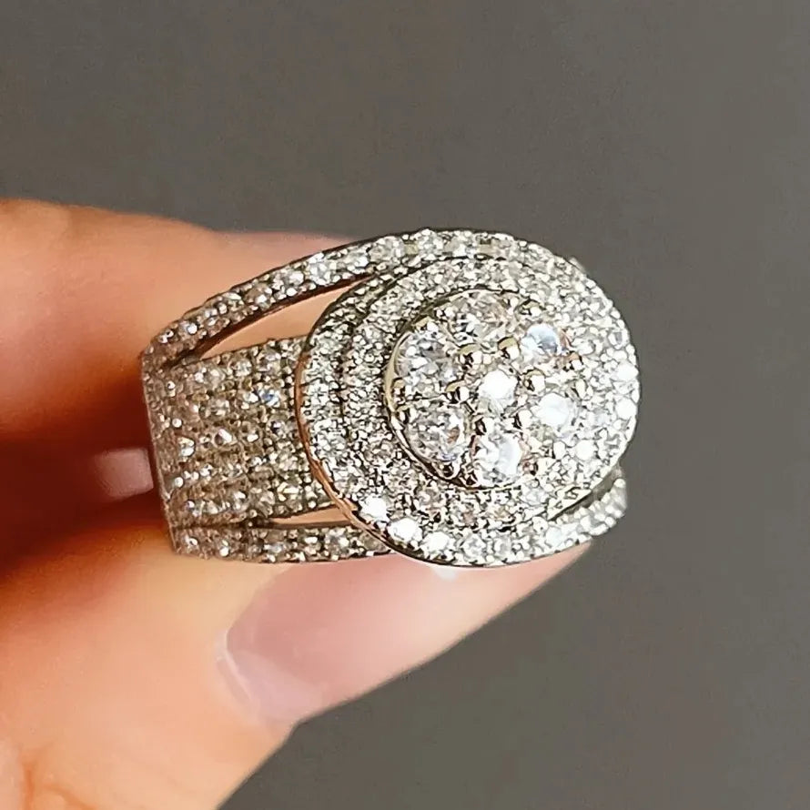 2023 Women’s Geometric Wedding Ring Full Bling Brass AAA Cubic Zirconia