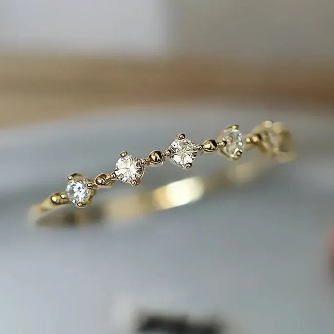 Dazzling Small Cubic Zirconia Women’s Gold Color Minimalist Thin Band Statement Ring Jewelry