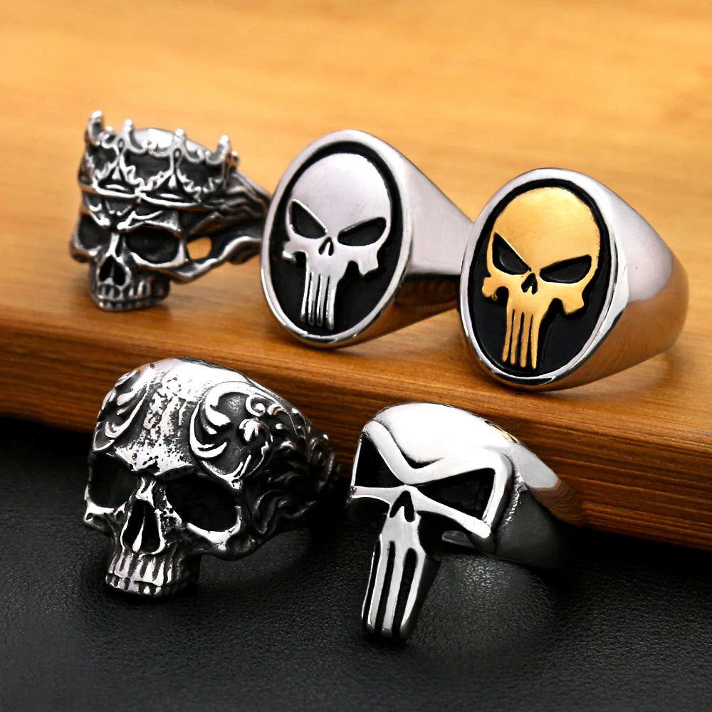 Punk Vintage Gothic Skull Ring Stainless Steel Unisex Fashion Amulet Jewelry