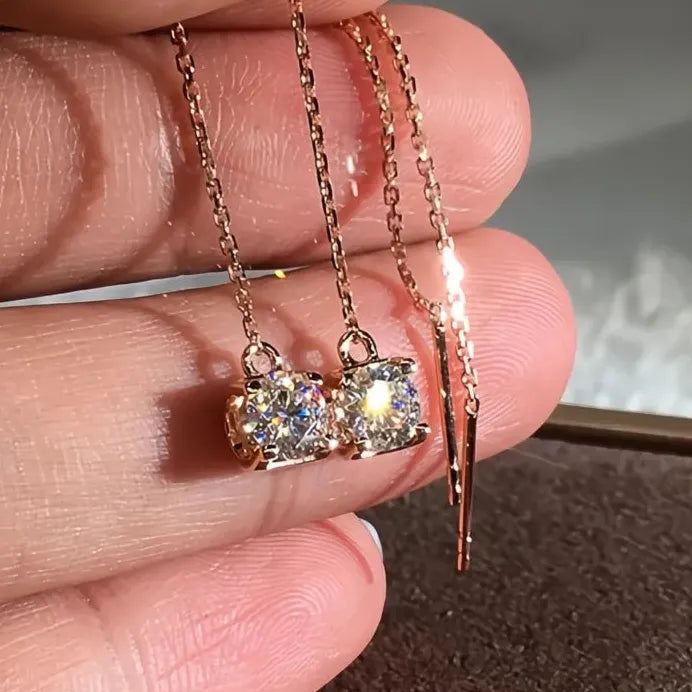Rose Gold Geometric Drop Earrings with Shiny CZ for Women's Wedding Party