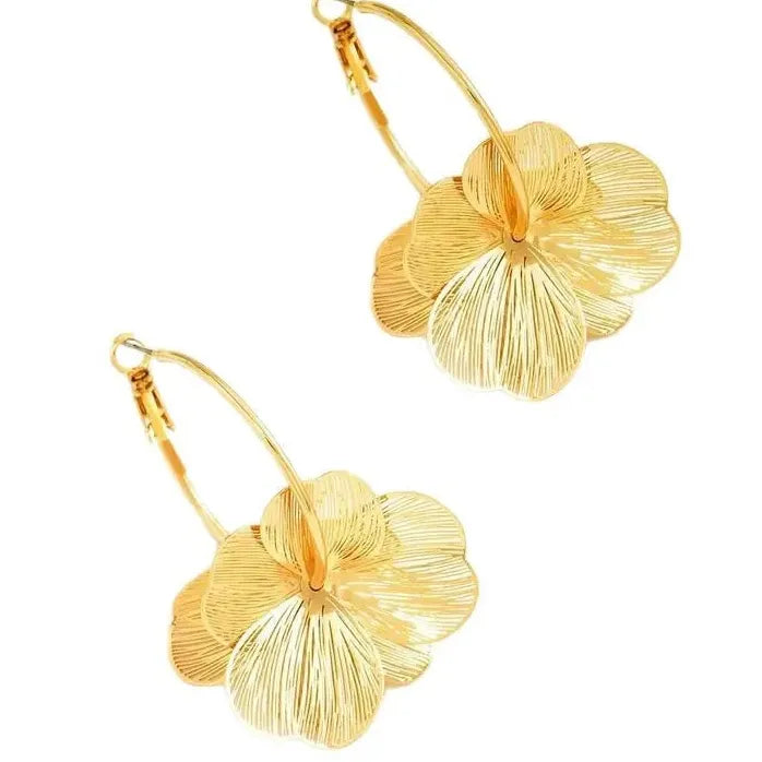 Gold Double-Layer Hollow Flower Hoop Earrings for Women Vintage Jewelry Gift