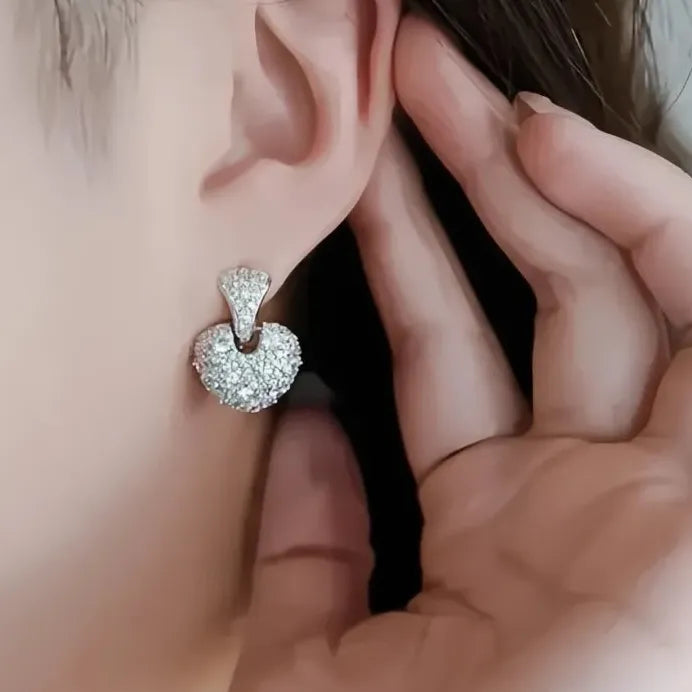 Elegant Brass Heart Drop Earrings with Sparkling Cubic Zirconia Wedding Jewelry