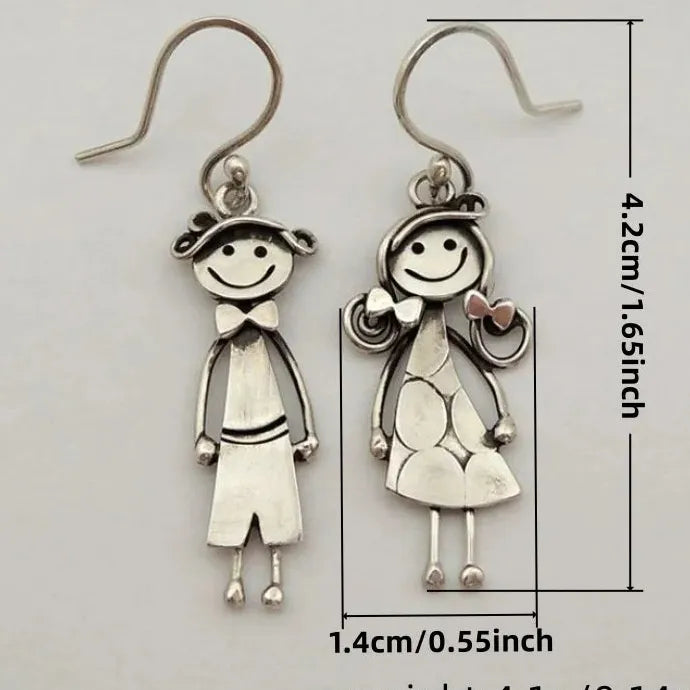 Creative Retro Couple Character Metal Pendant Earrings for Women Daily Wear