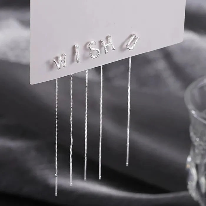 2PC S925 Silver Needle Geometric Tassel Drop Earrings for Women Girls