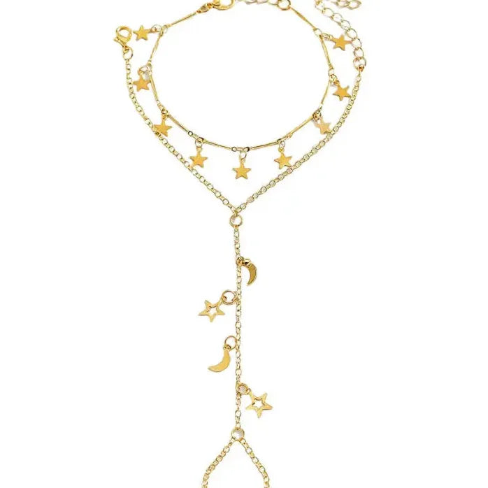 2026 Star Moon Tassel Bracelet Double Layer Rings for Women Jewelry Gift