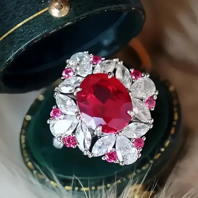 Elegant Red Cubic Zirconia Geometric Women's Wedding Anniversary Ring Gift
