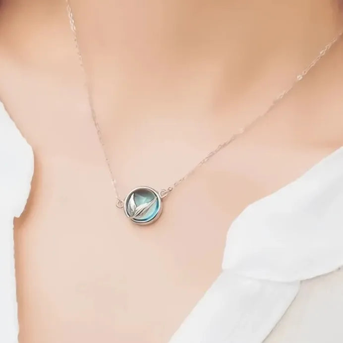 Trendy Geometric Mermaid Tail Pendant Necklace with Blue Stone Gift