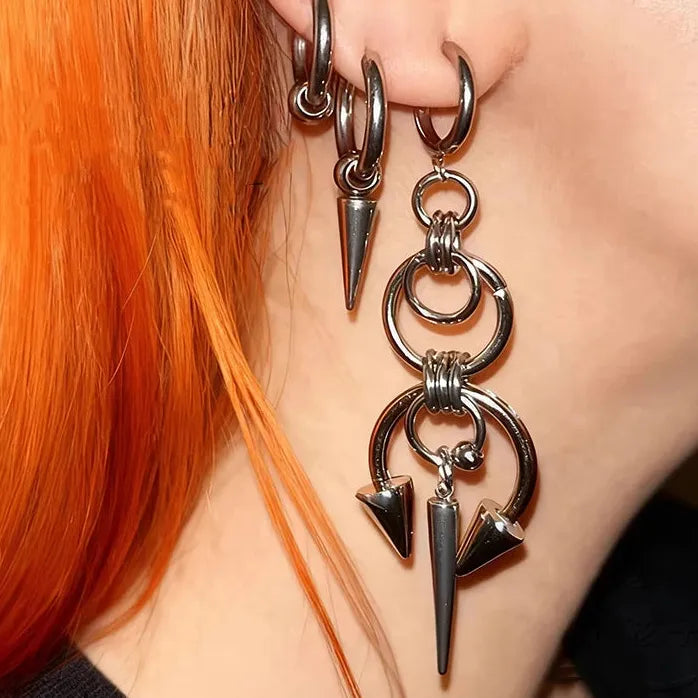 Copper Neo-Gothic Multi-Hoop Spike Dangle Earrings Unisex Fashion Jewelry