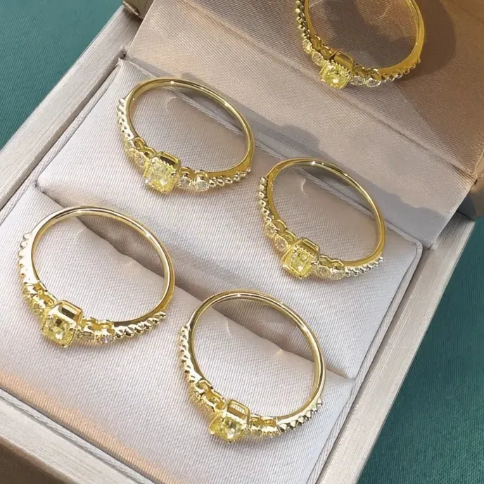 Geometric Yellow Cubic Zirconia Brass Women’s Ring Wedding Anniversary Jewelry