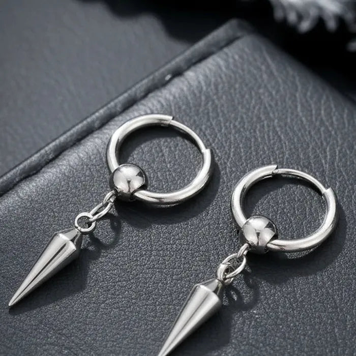 Stainless Steel Rivet Ball Drop Hoop Earrings Vintage Punk Jewelry Men Women