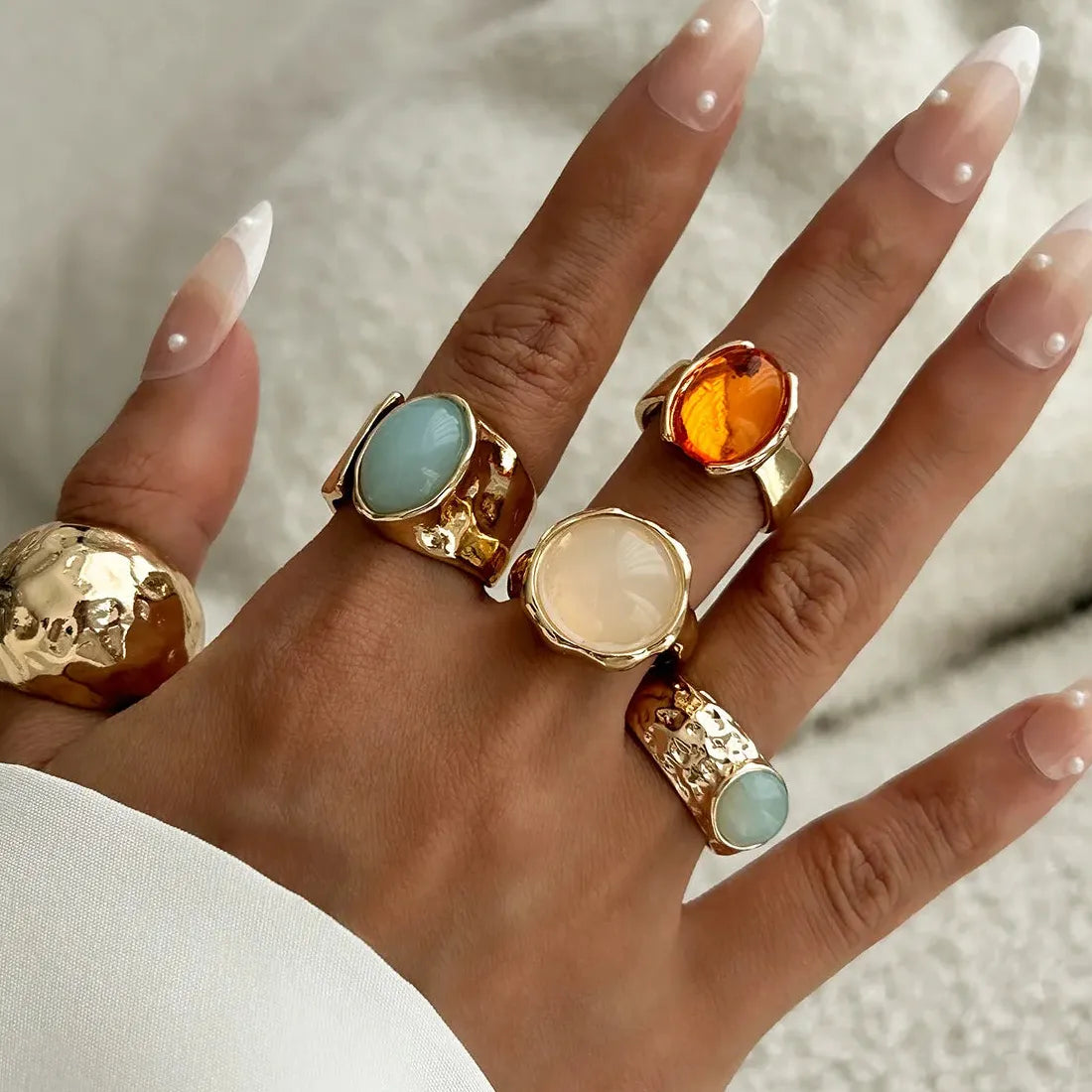 7Pcs Vintage Colorful Crystal Geometric Rings Set for Women Fashion Jewelry