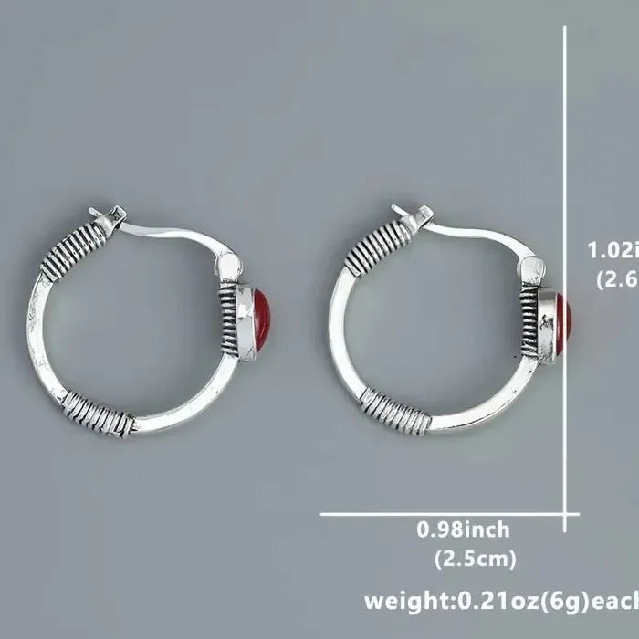 Ethnic Redstone Carving Pattern Zinc Alloy Ring Earrings Vintage Jewelry Women Banquet