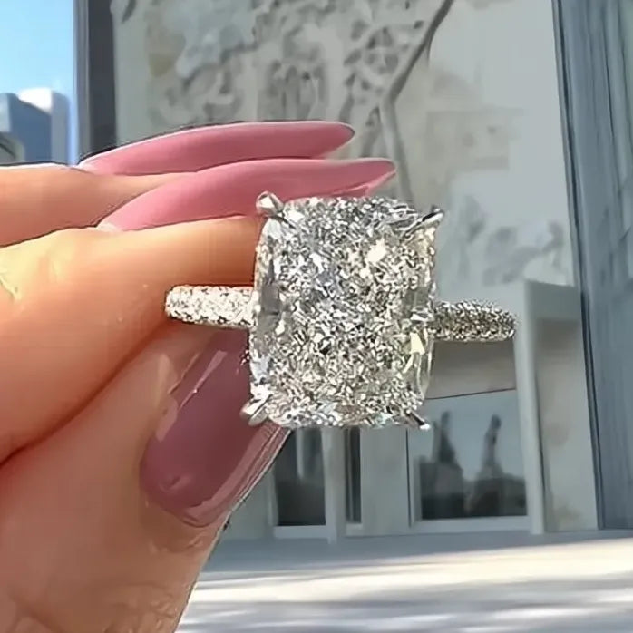 Geometric CZ Crystal Silver Wedding Engagement Ring for Women