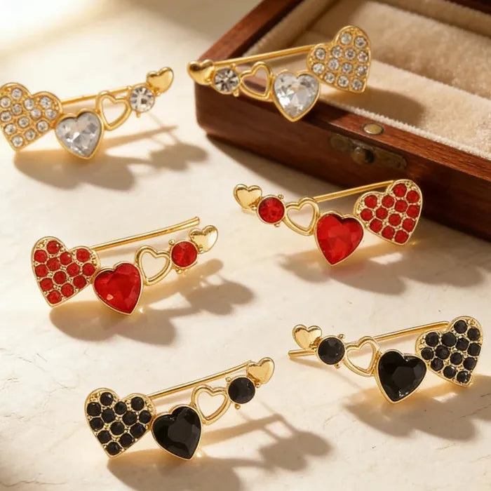 Vintage Heart Zircon Copper Stud Earrings for Women Elegant Casual Gift