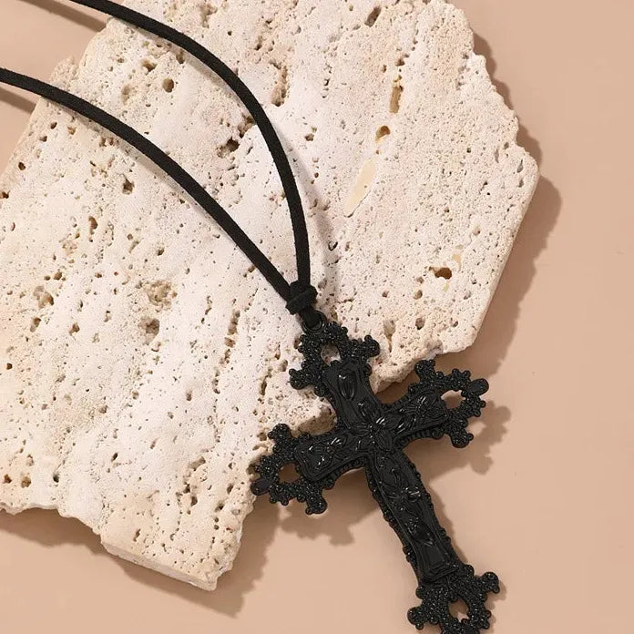 Gothic Black Cross Jesus Pendant Choker Necklace Women Zinc Alloy Punk Vintage