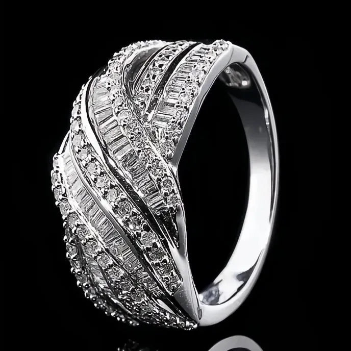 Geometric Design Women’s Fashion Cocktail Ring Silver Color Brass Cubic Zirconia Party Jewelry