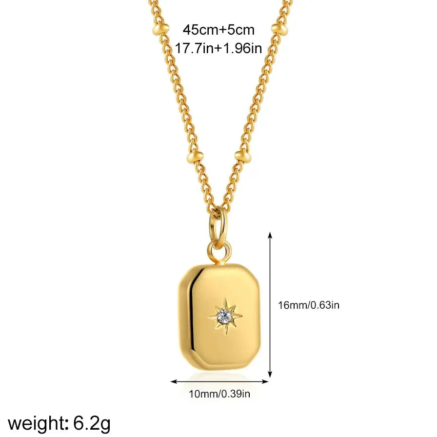 Minimalist Geometric Zircon Moon Pendant Necklace Women Stainless Steel Gold Chain