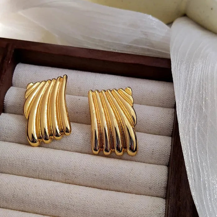 Vintage Punk Geometric Square Ribbed Earrings for Women Gold Fashion Jewelry