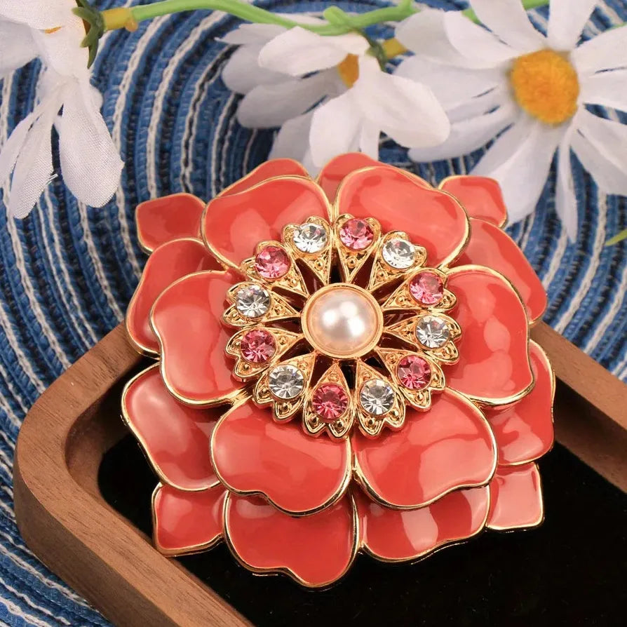 French Multi-Layer Glitter Flower Brooch Pin Classic Jewelry for Women