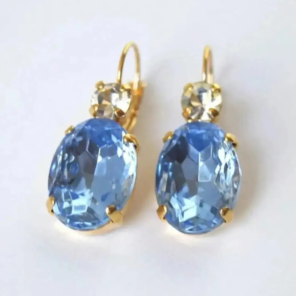 Luxury Geometric Blue Cubic Zirconia Crystal Drop Earrings Gold Zinc Alloy Jewelry