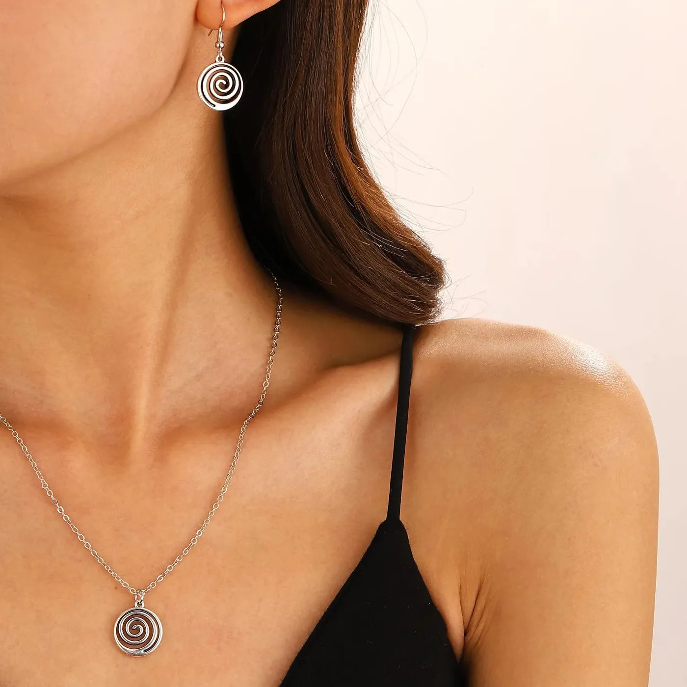 Vintage Spiral Vortex Pentagram Necklace & Earrings Zinc Alloy Boho Y2K Jewelry