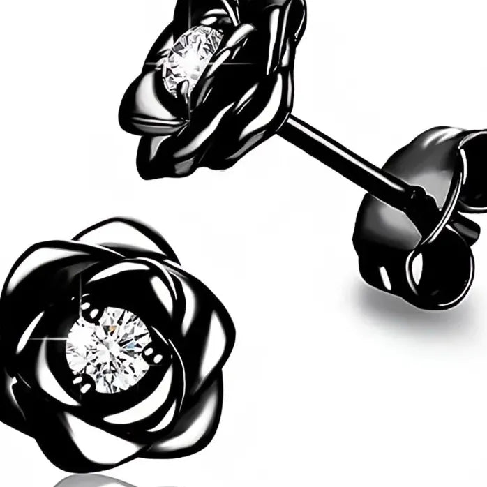 Rose Flower Stud Earrings for Women Cubic Zirconia 4 Metal Colors