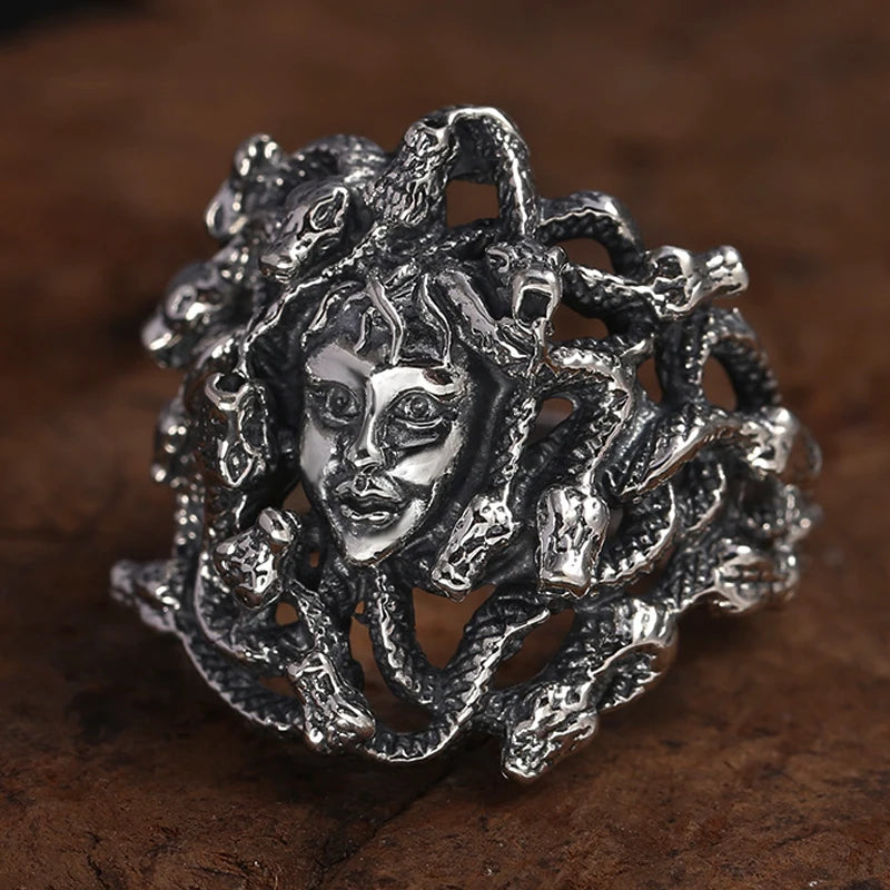 **Men Women Medusa Ring Stainless Steel Gothic Snake Hair Gorgon PunkBiker Jewelry**
