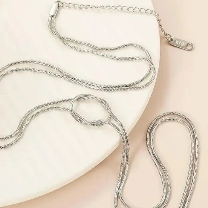 Stainless Steel Gold Knotted Snake Chain Necklace Double Layered Jewelry Gift