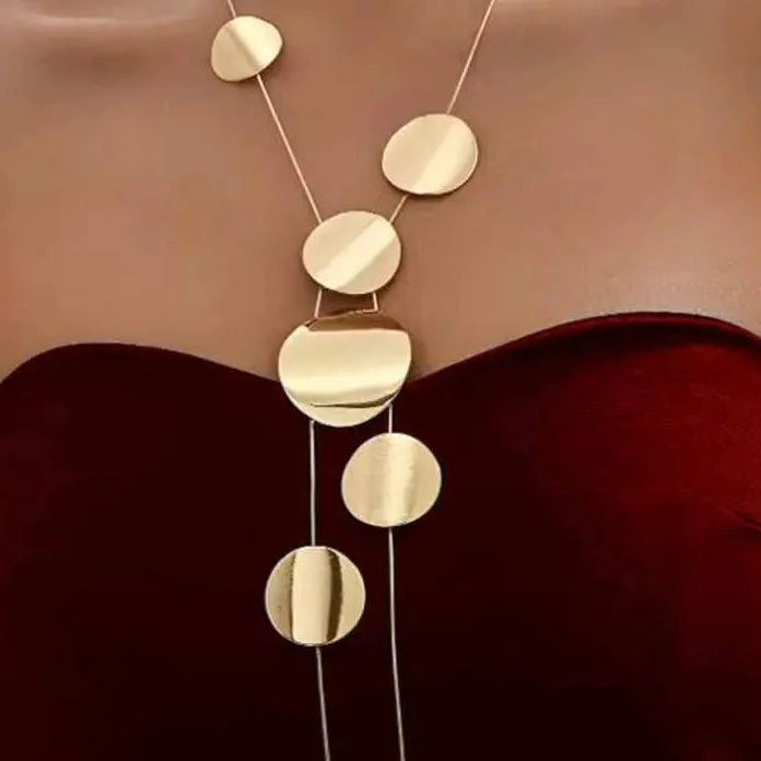 Geometric Metal Circular Sequin Pendant Necklace for Women Punk Tassel Gift