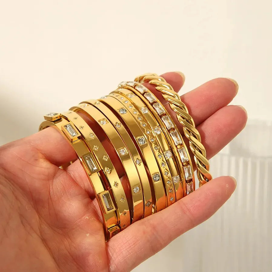 Waterproof Stainless Steel Multicolor Crystal Zirconia CZ Bangle Bracelet Women
