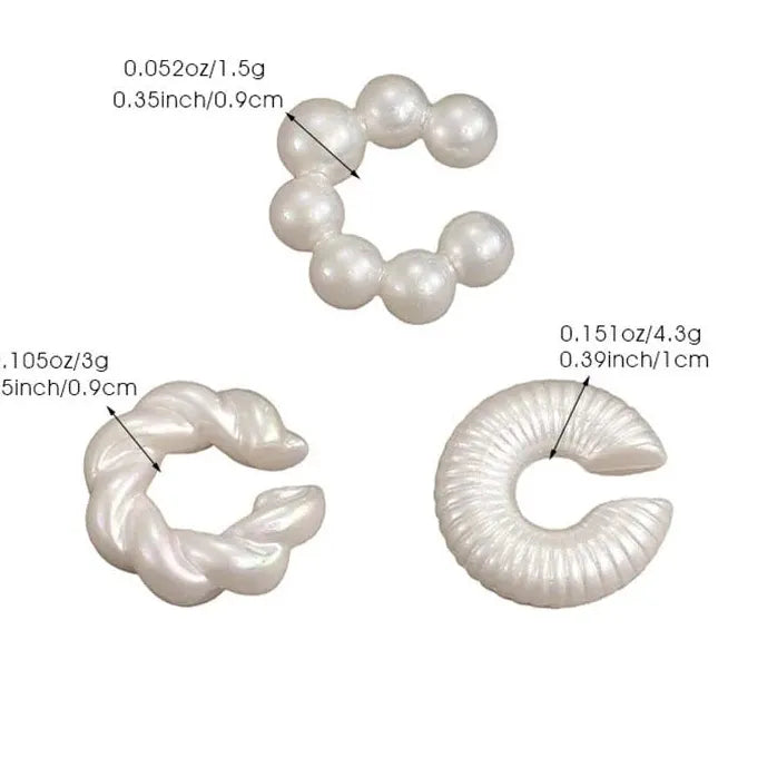 Retro Pearl White Striped Geometric Ear Clip C-Shaped Ear Cuff for Women