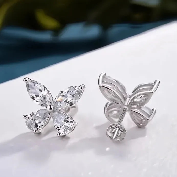 Dainty Crystal Butterfly Silver Stud Earrings Bridal Jewelry for Women
