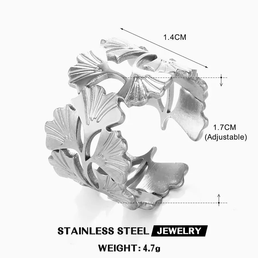 Gold Ginkgo Leaf Stainless Steel Ring Unisex Vintage Wedding Jewelry 2026