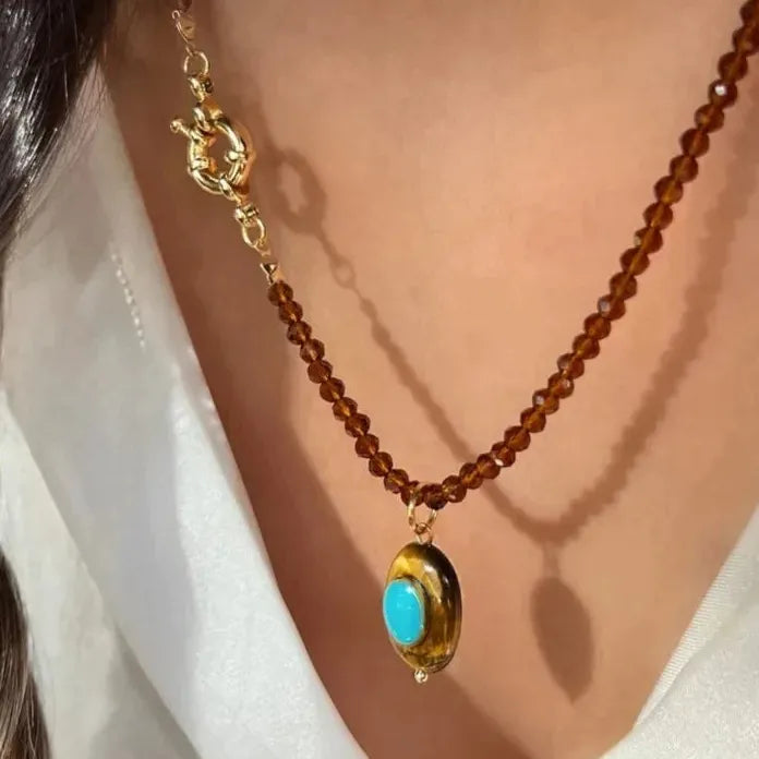 Handmade Multi Colored Bead Zircon Crystal Choker Necklace Boho Gift Jewelry