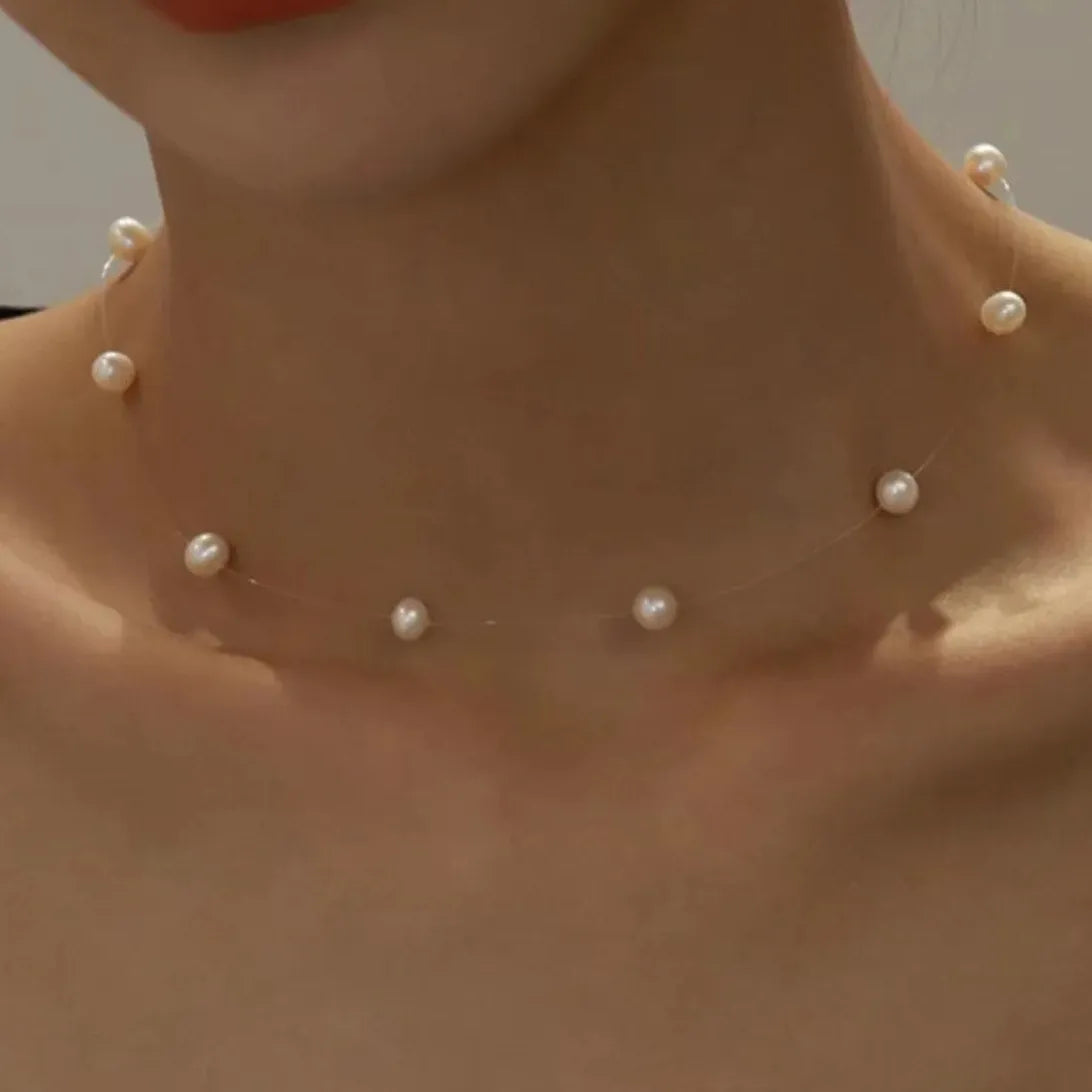 Gold Pearl Pendant Choker Necklace for Women Kpop Goth Zinc Alloy Jewelry