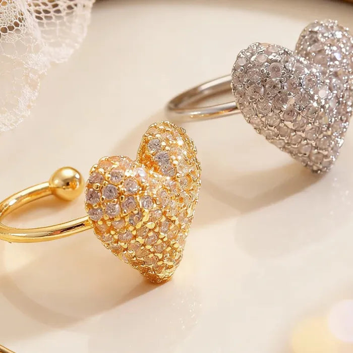 Adjustable Zircon Heart Clip Earrings for Women Vintage Zinc Alloy Gift