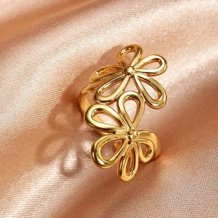 Vintage Stainless Steel Daisy Flower Ring Women Open Band Jewelry Gift
