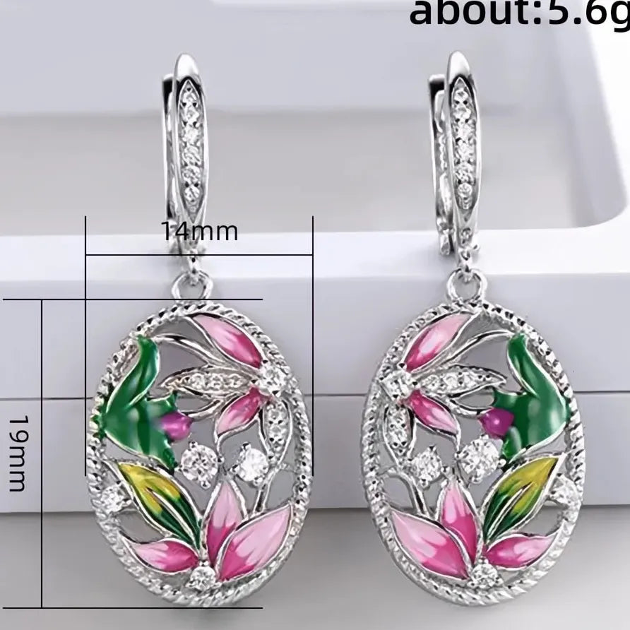 Geometric Floral Cubic Zirconia Dangle Earrings for Women Wedding Gift