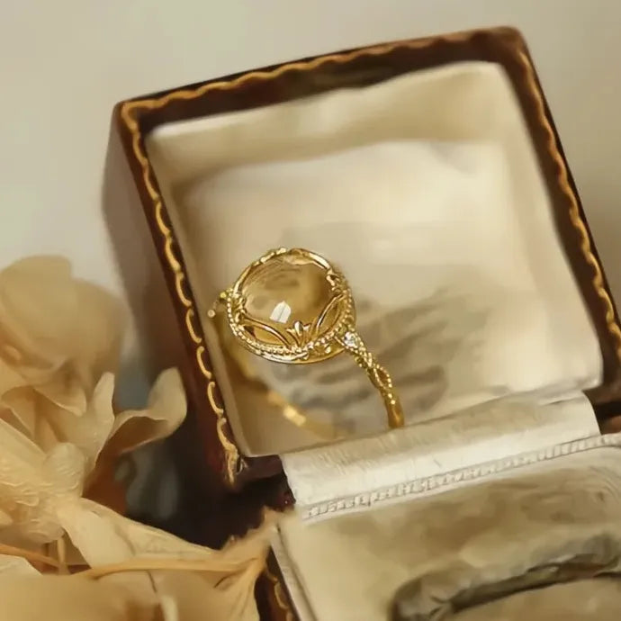 Yellow Imitation Opal Geometric Wedding Band Ring Brass Cubic Zirconia Gift