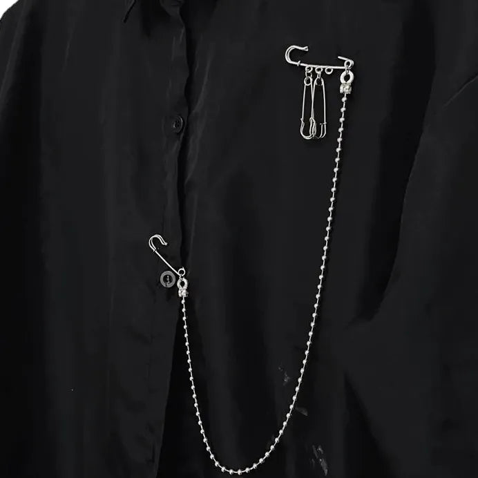 Y2K Punk Gothic Silver Zinc Alloy Cross Tassel Brooch for Men Women