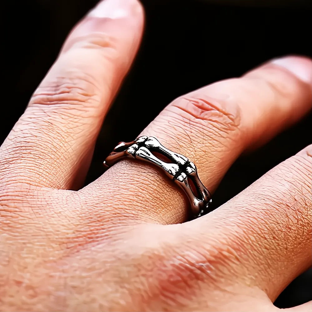 316L Stainless Steel Skull Bone Ring Men Punk Rock Biker Jewelry Polished Gift