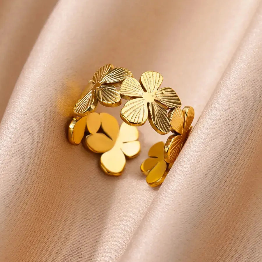 Gold Ginkgo Leaf Stainless Steel Ring Unisex Vintage Wedding Jewelry 2026