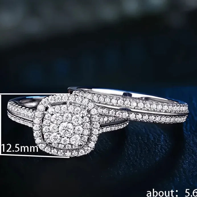 Elegant Classic Silver Brass Wedding Rings Set with Cubic Zirconia for Women