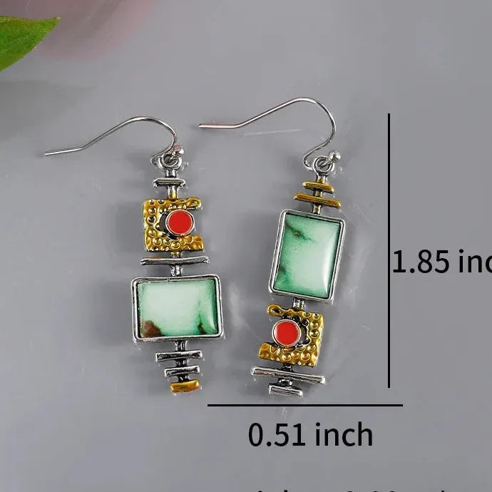 Geometric Green Stone Musical Symbol Drop Earrings Zinc Alloy for Women