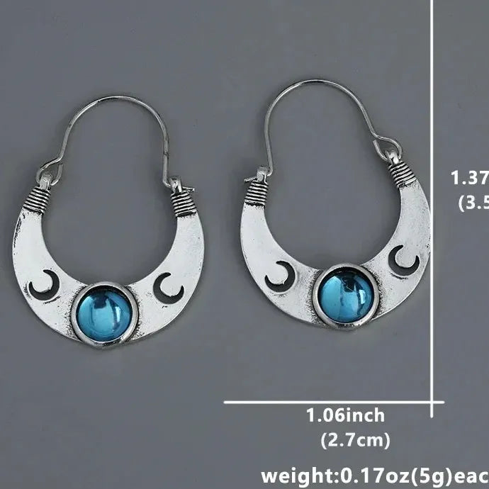 Bohemian Moon Shaped Inlaid Moonstone Earrings for Women Zinc Alloy