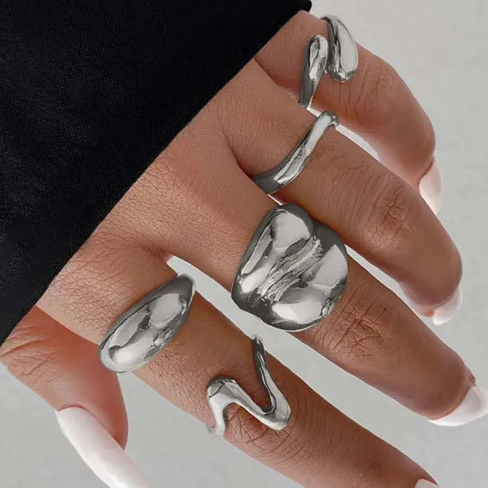10Pcs Women's Chunky Gold Star Rings Set Geometric Fashion Jewelry