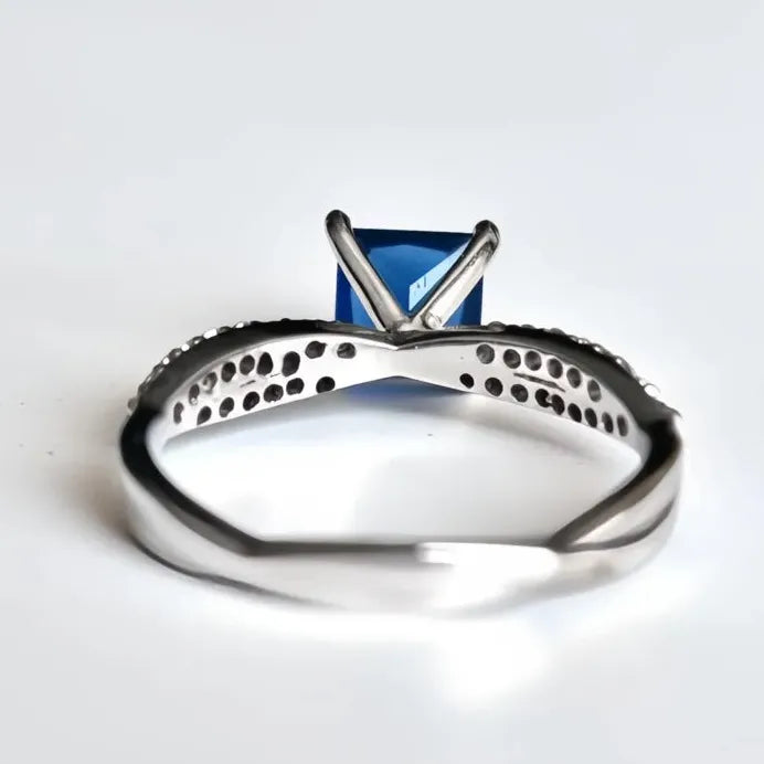 Princess Blue Cubic Zirconia Brass Wedding Band Ring for Women Elegant Jewelry