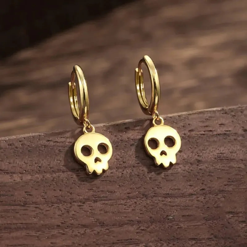 Minimalist Copper Ghost Head Skull Earrings Gothic Punk Rock Party Gift