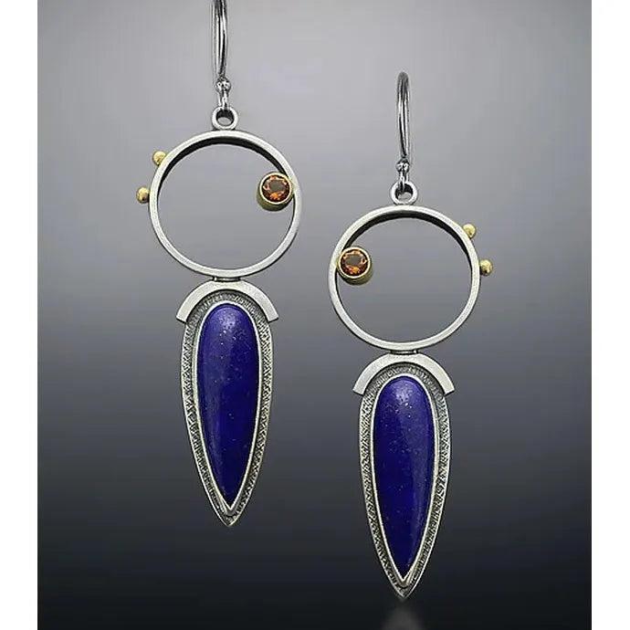 Vintage Geometric Lapis Natural Stone Drop Earrings Bohemian Zinc Alloy