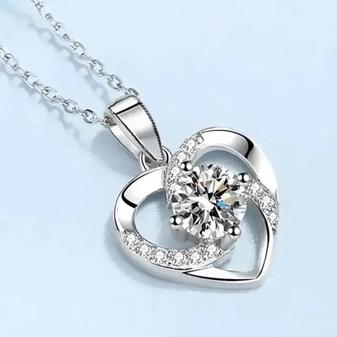 Delicate Heart Pendant Necklace for Women Wedding Jewelry Silver Cubic Zirconia